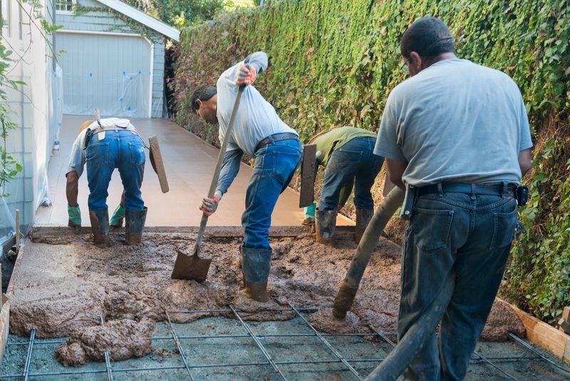 concrete workers installing a new concrete driveway