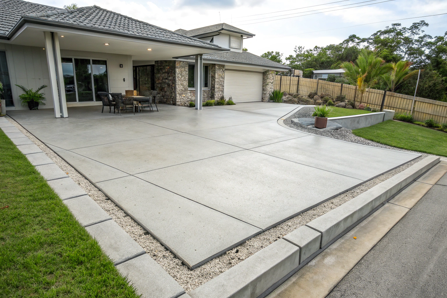 Clean, modern concrete driveway and parking area design