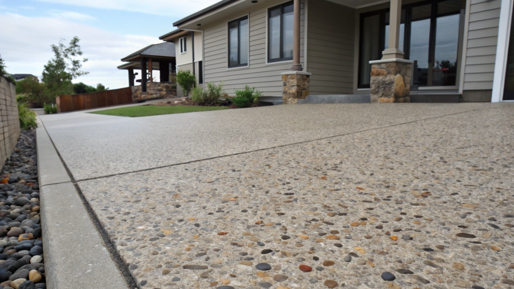 Exposed aggregate concrete footpath finish