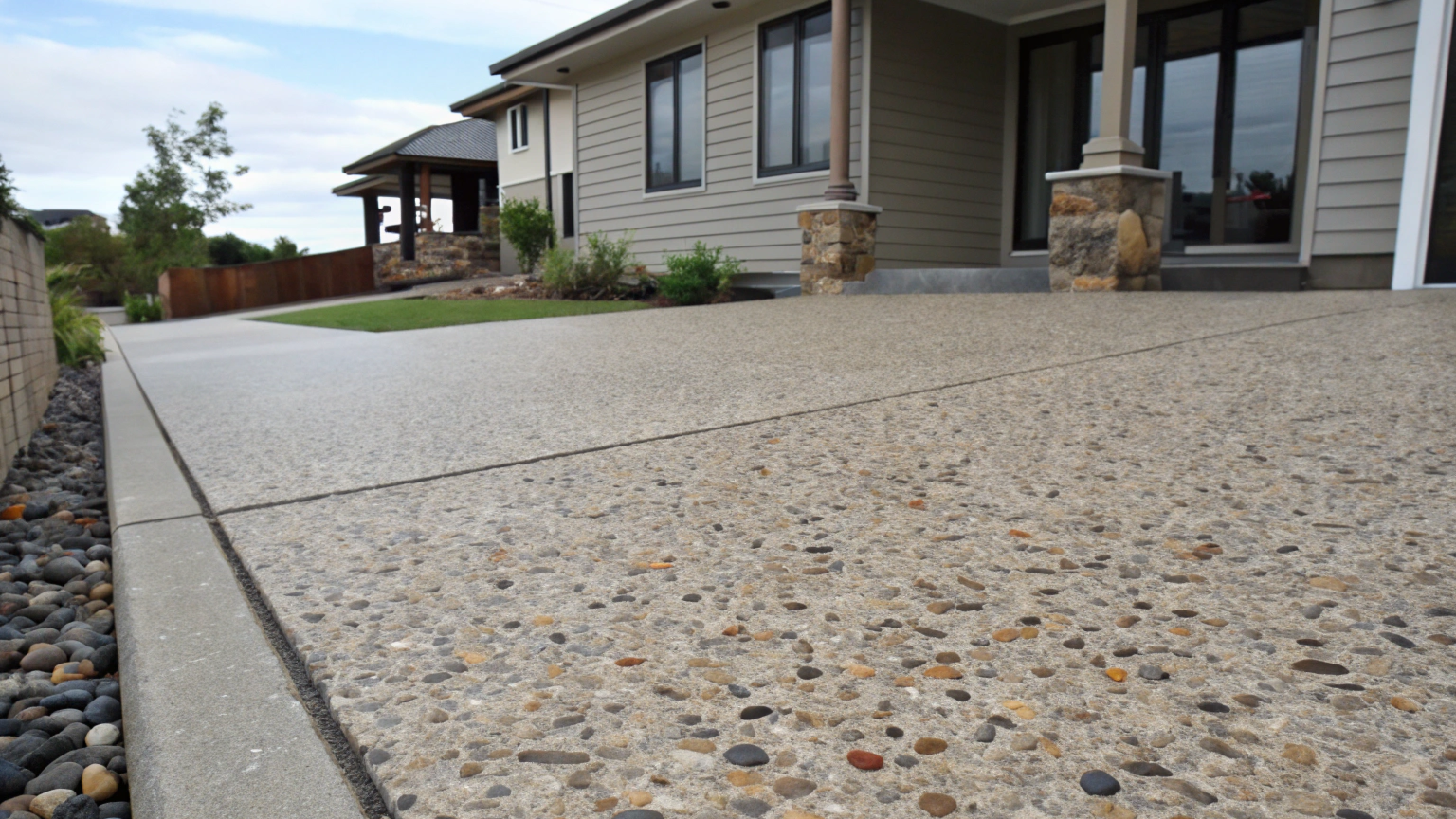 Exposed aggregate concrete showcasing a beautiful outdoor finish