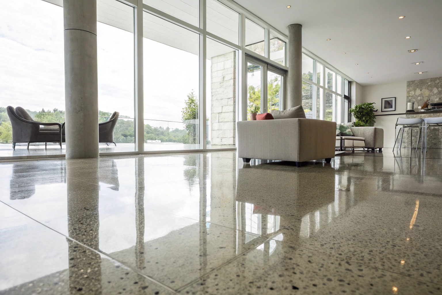 Interior shot of polished concrete flooring