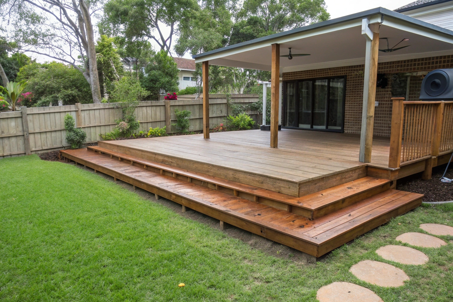 Concrete pad footings supporting raised deck construction Ipswich