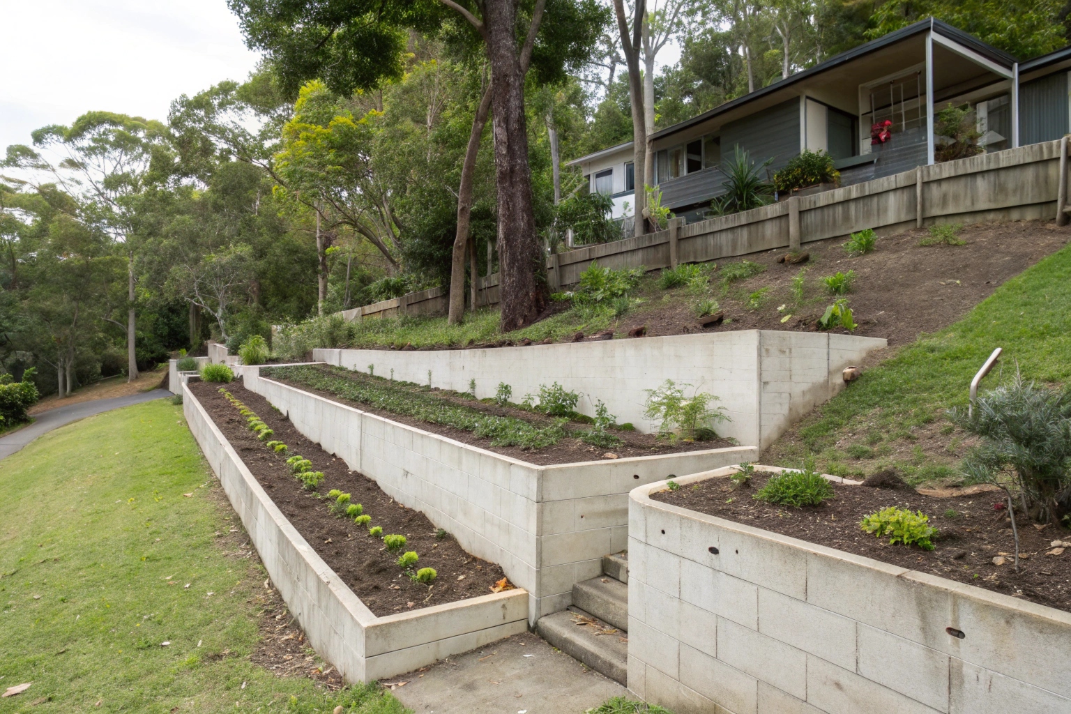 Retaining wall with strip footings on sloping Ipswich property