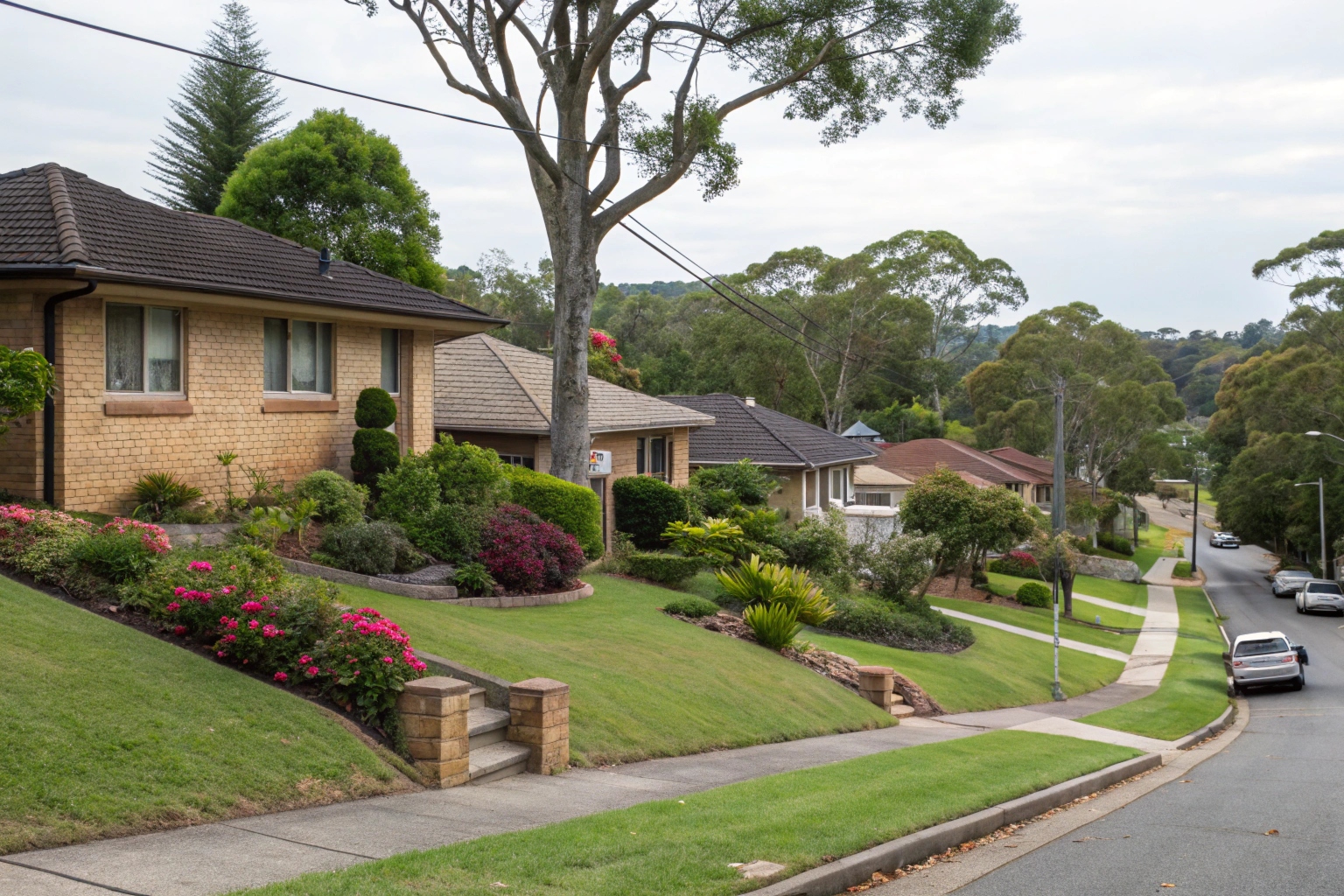 Sloping Ipswich residential property where line pump hire solves access challenges