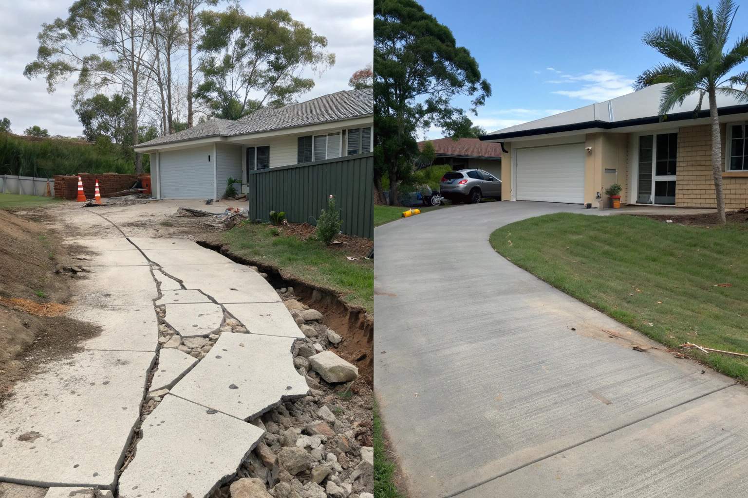 Before and after comparison of a property's concrete surface
