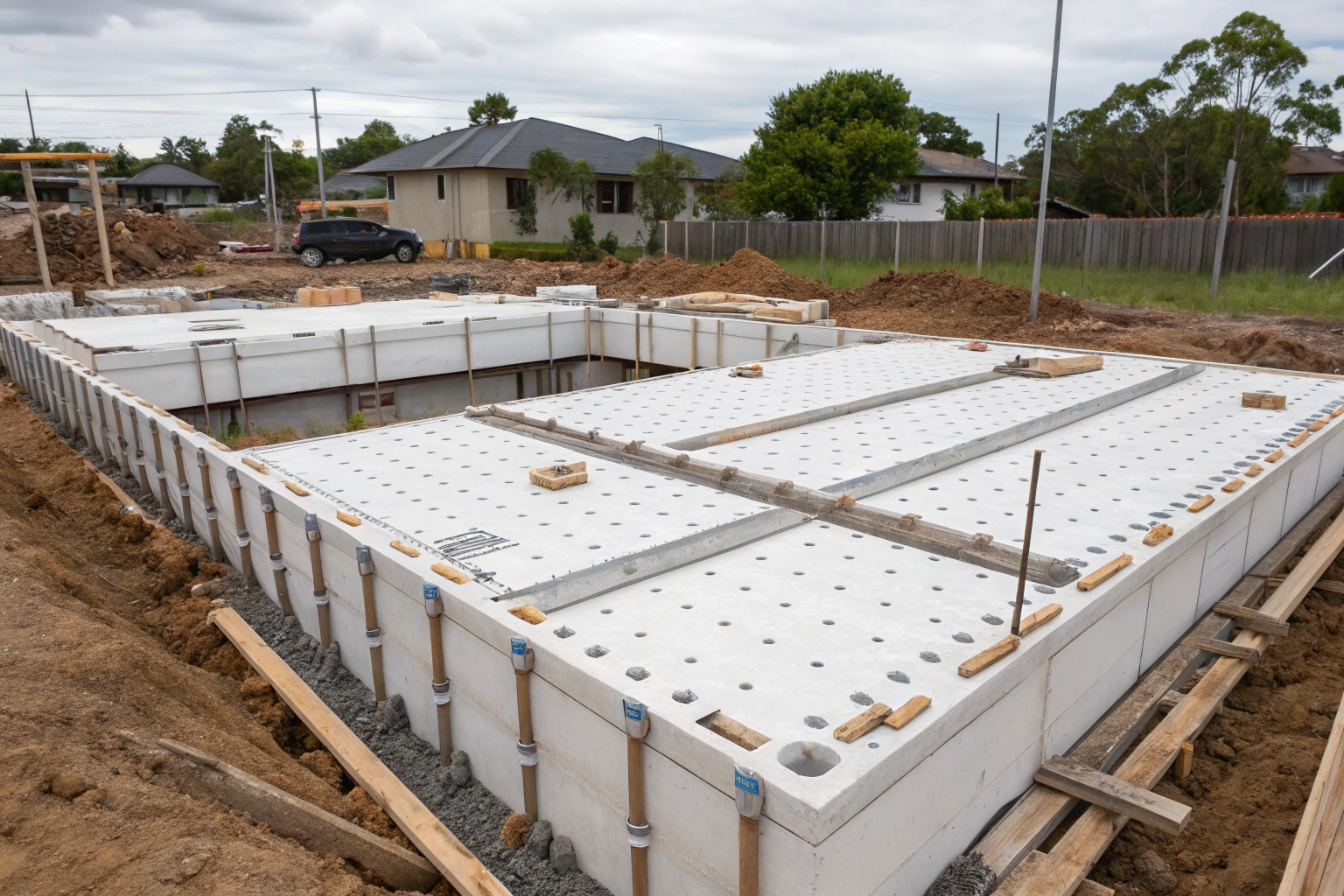 Waffle pod slab foundation system installed for Ipswich home build