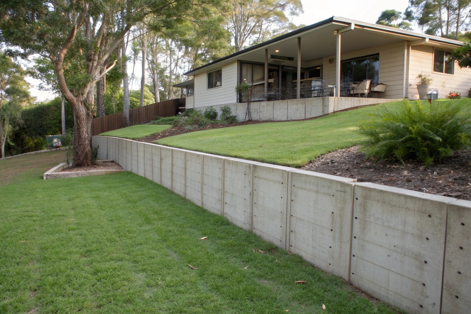 Erosion control retaining wall protecting residential property in Ipswich QLD