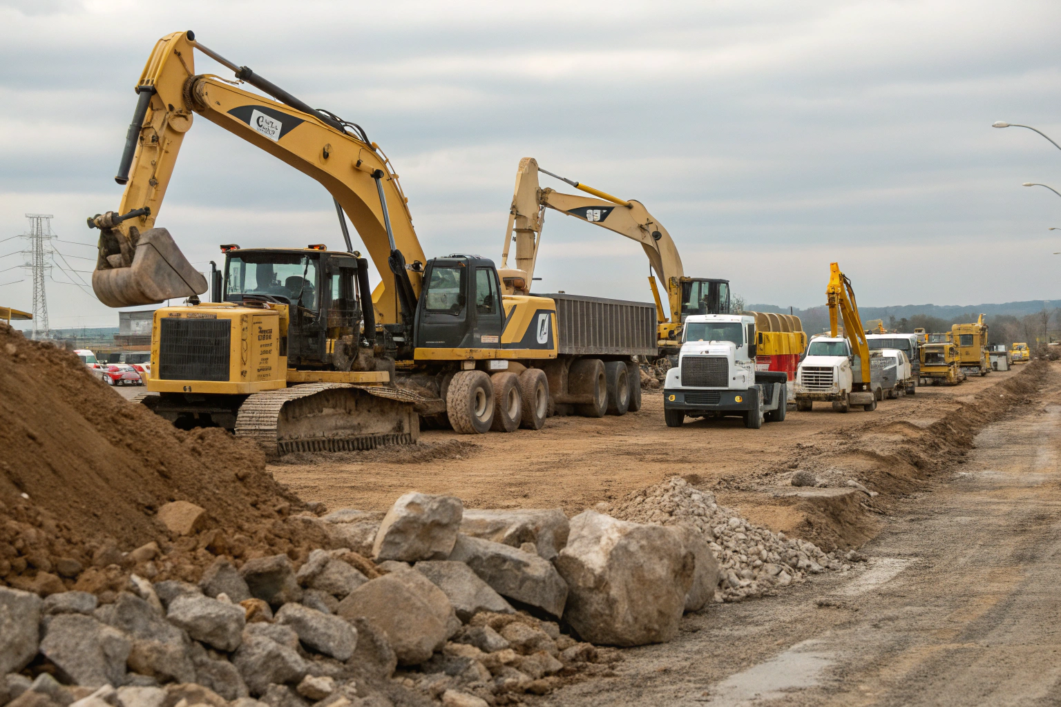 Equipment selection for foundation excavation showing excavator and compact machinery