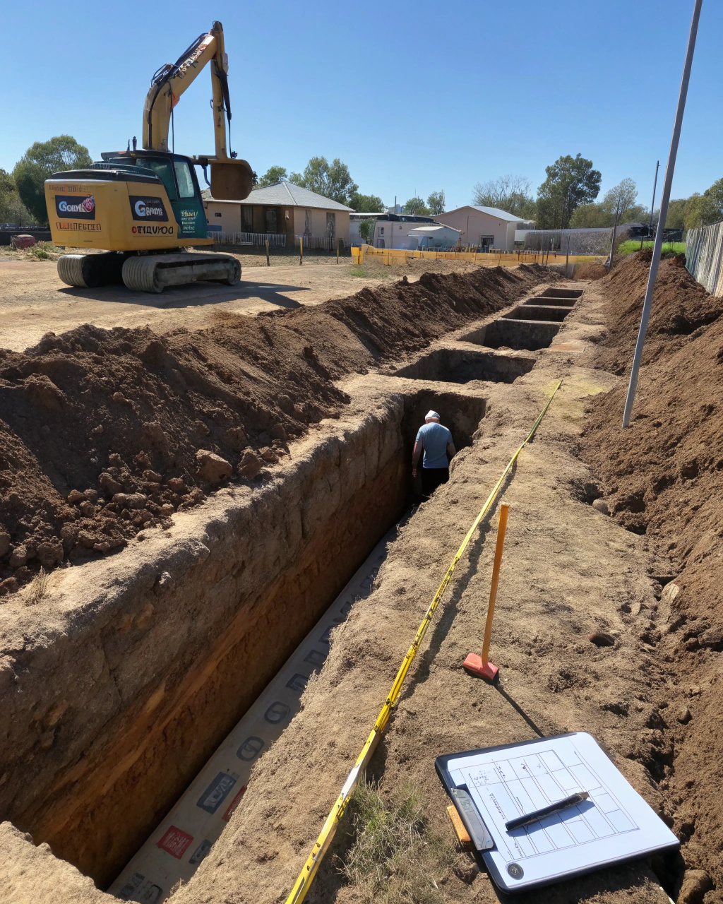 Foundation excavation site prepared for engineer and council inspection