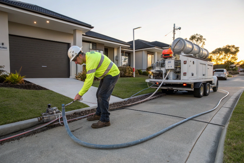Light-duty concrete pump operator working on a townhouse site in Ipswich