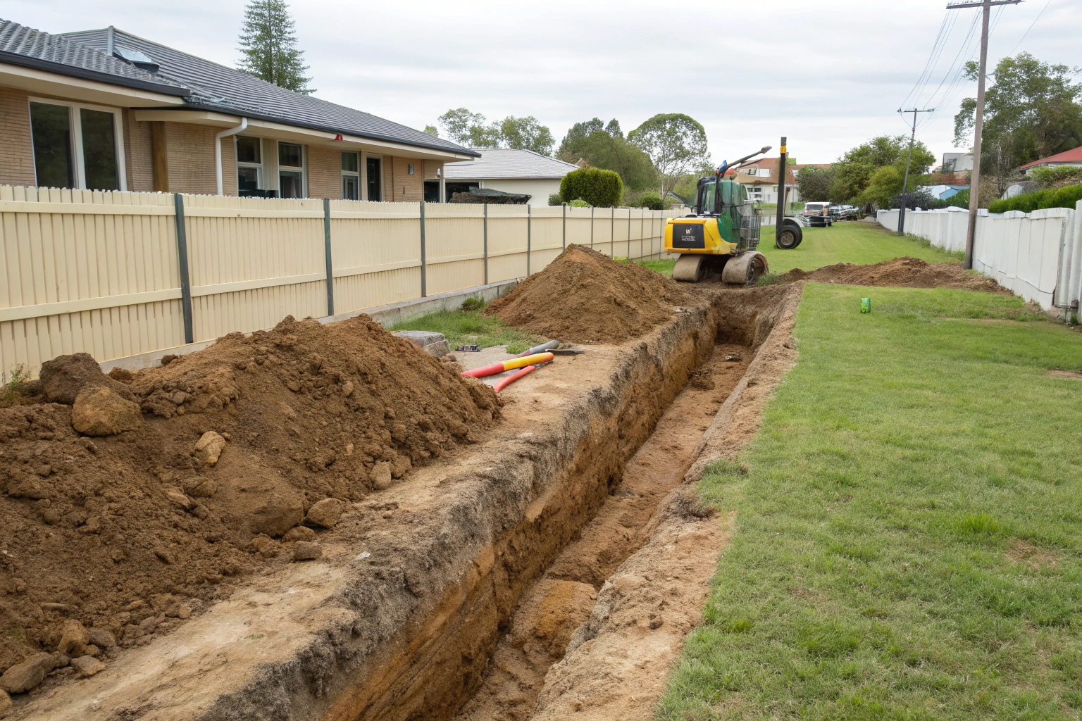 Professional trench excavation in an Australian residential backyard