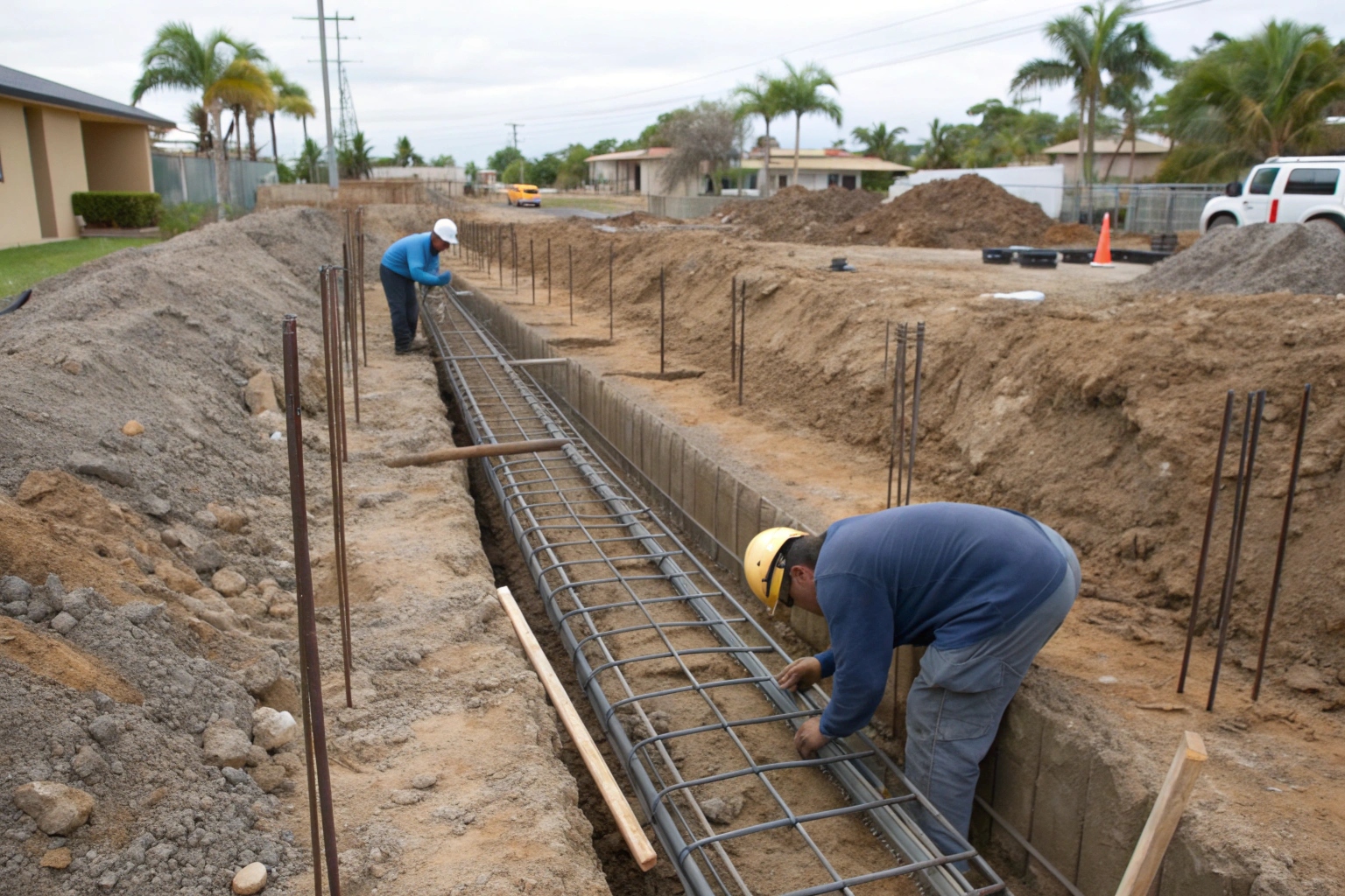 Steel reinforcement installation for concrete footings Ipswich